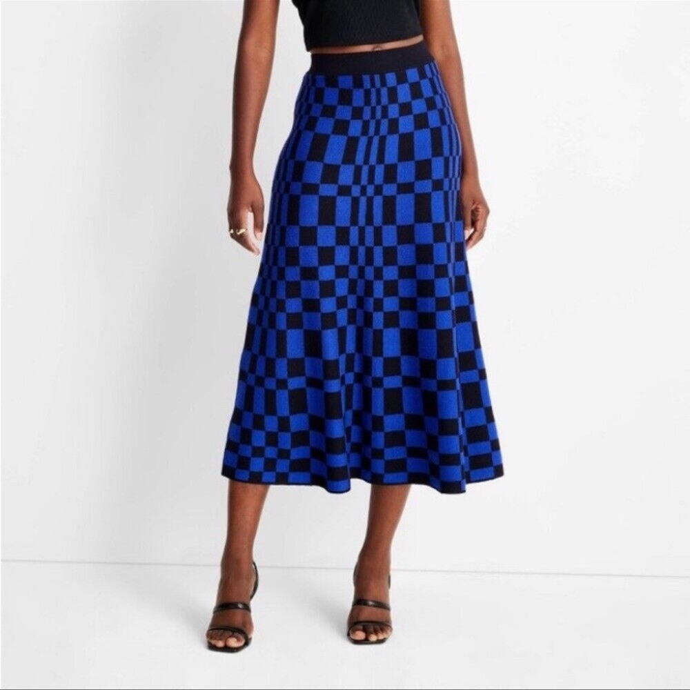 Future Collective x Kahlana Barfield Black & Blue Geometric Sweater Midi Skirt